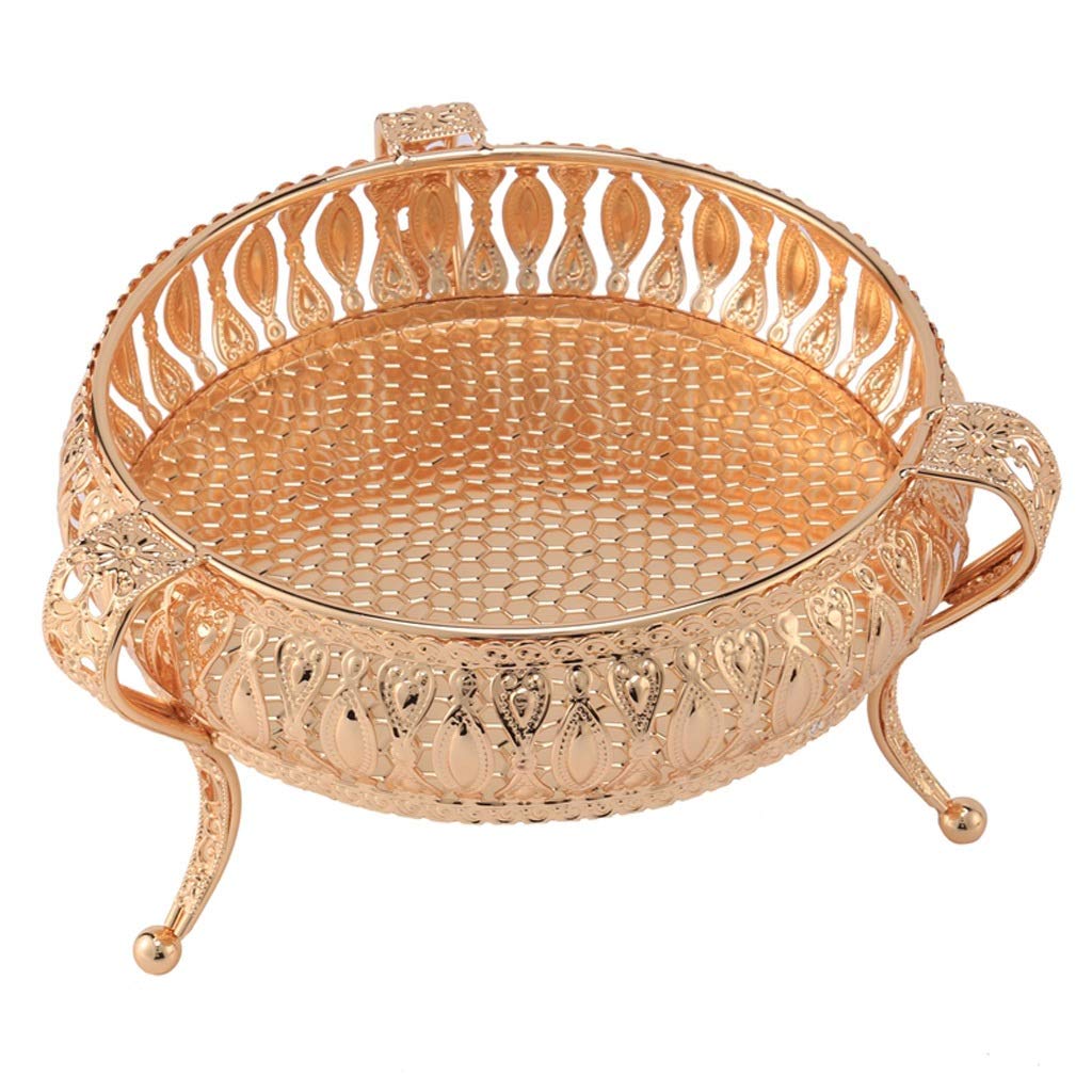 Vintage Round Fruit Tray - Creative Iron Storage Box for Home, Kitchen & Office - Gold Fruit Basket for Snacks, Drinks & Desserts - Perfect for Parties, Dining Table Decor & Desk Organization
