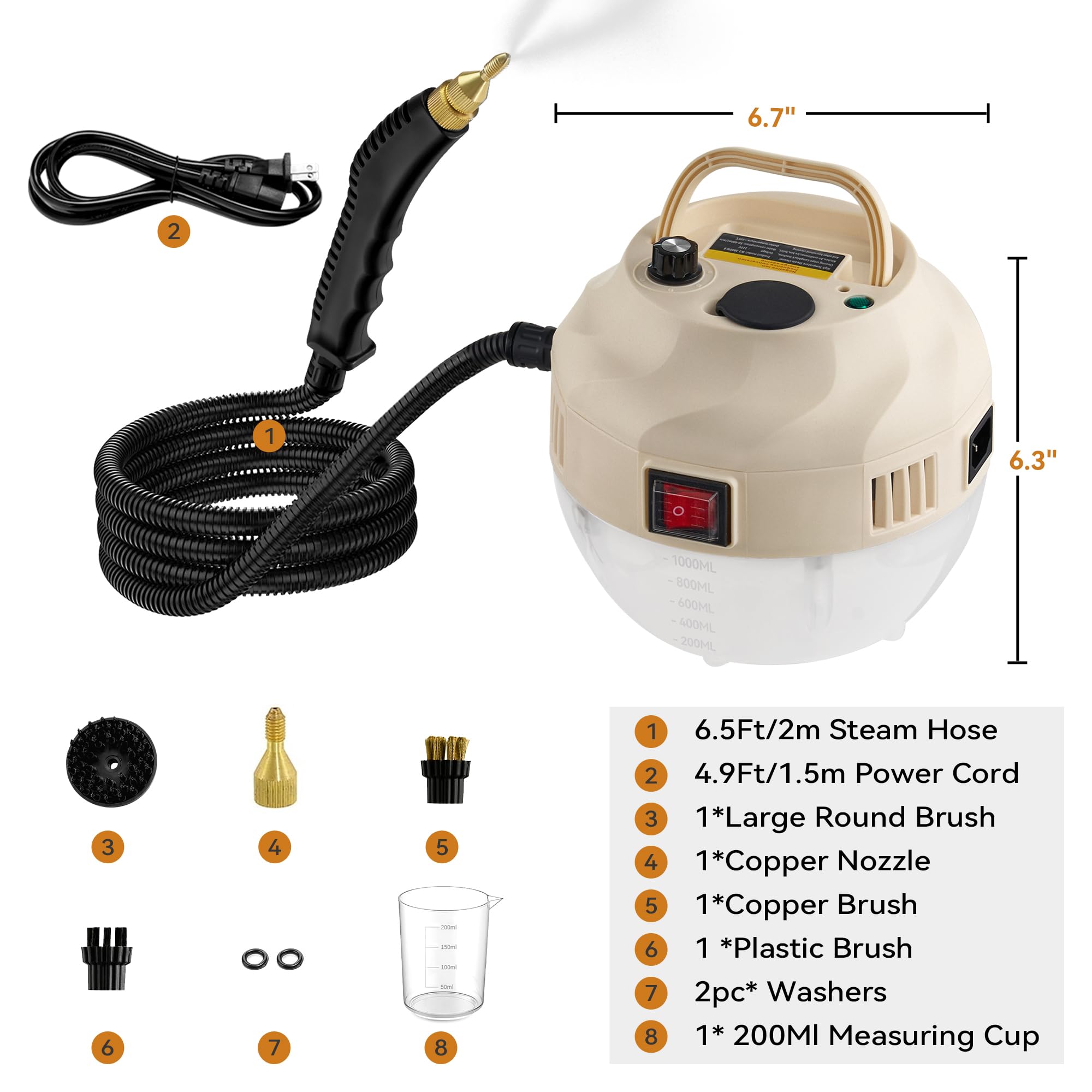 2500W High Pressure Handheld Steam Cleaner for Home & Car - Fast Heating in 10 Seconds with 3 Brush Heads - Perfect for Kitchen, Bathroom, Upholstery & Auto Detailing | Multi-Surface Deep Cleaning Solution for Floors, Tiles, Grout & More