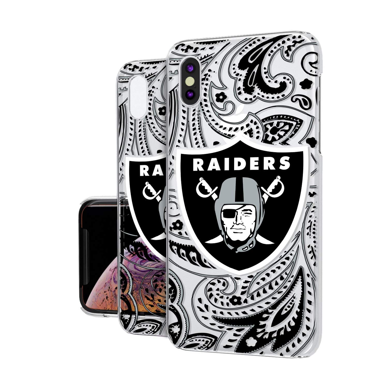 Las Vegas Raiders iPhone Clear Paisley Design Case - Slim Protective Cover for iPhone 13/14/15 Pro Max - Perfect for Football Games, Tailgating & Raiders Fan Gifts