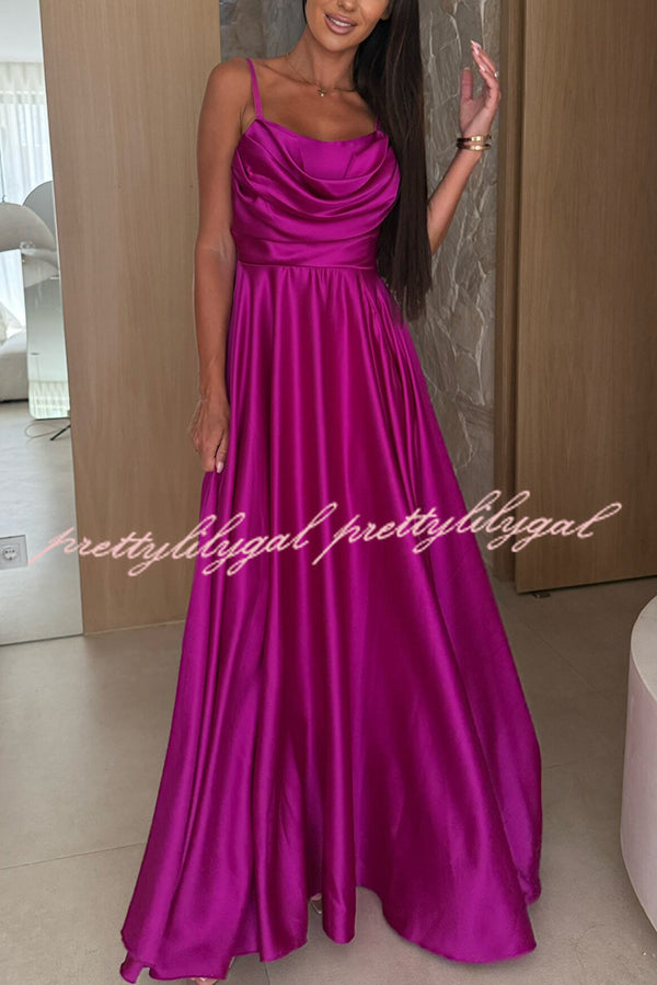 Elegant Solid Color Maxi Dress with Suspender Back, Pleated Detail & Side Slit - Perfect for Weddings, Parties & Evening Events