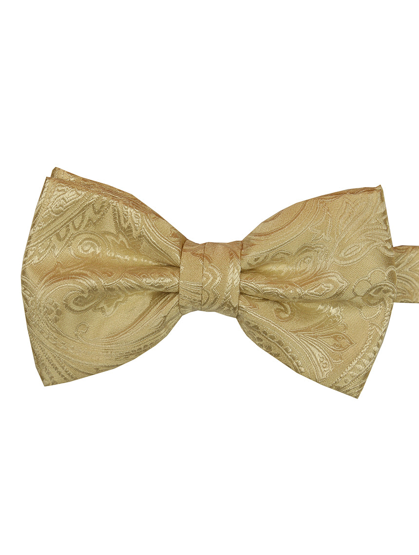 DÉCLIC Classic Paisley Bow Tie for Men - Elegant Gold Necktie for Weddings, Prom & Formal Events