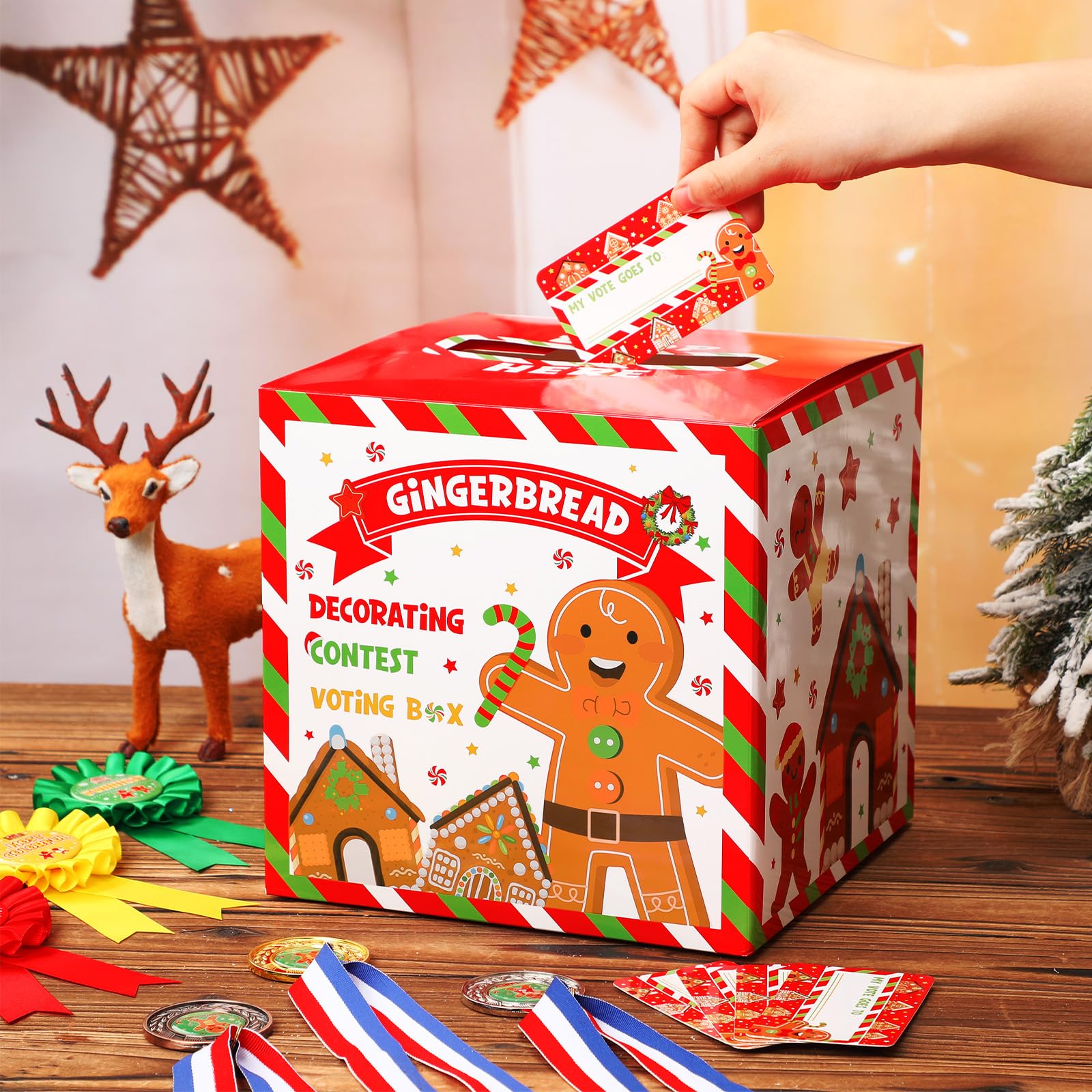 67 Pcs Christmas Gingerbread House Competition Kit with 60 Ballot Cards, 3 Award Ribbons & 3 Medals - Gingerbread House Contest Voting Supplies for Holiday Parties, School Events & Family Gatherings