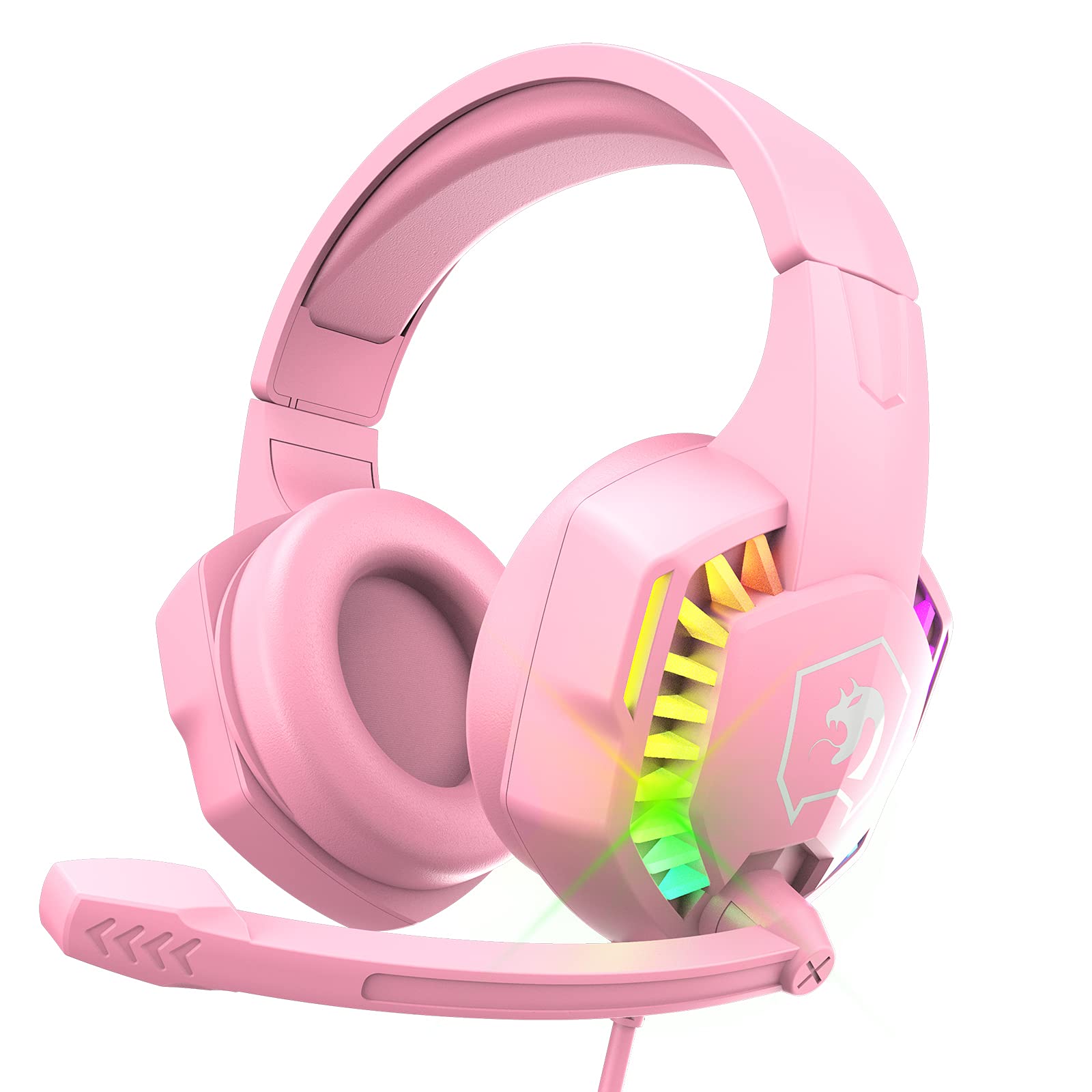 Wired Gaming Headset with RGB Backlight, Noise-Canceling Mic & Deep Bass - Over-Ear Headphones with Memory Foam for PS5, Xbox Series X, PC, Mac - Perfect for FPS Gaming & Streaming (Pink)