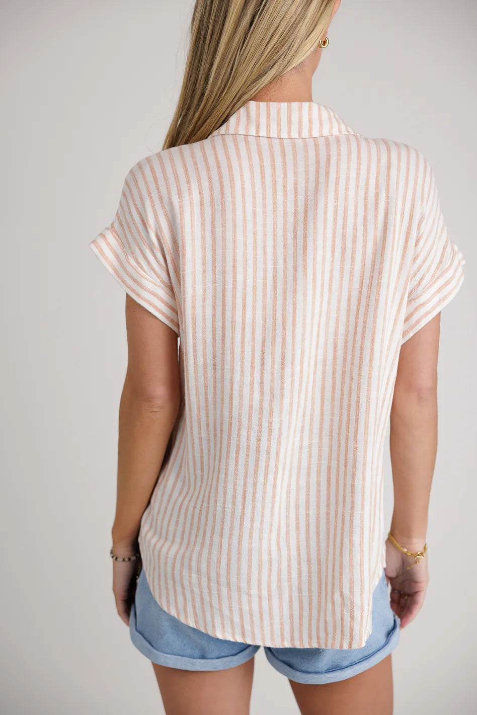 Marie Striped Button Up Shirt for Women - Orange Casual Blouse | Perfect for Work, Office, and Everyday Wear | FINAL SALE