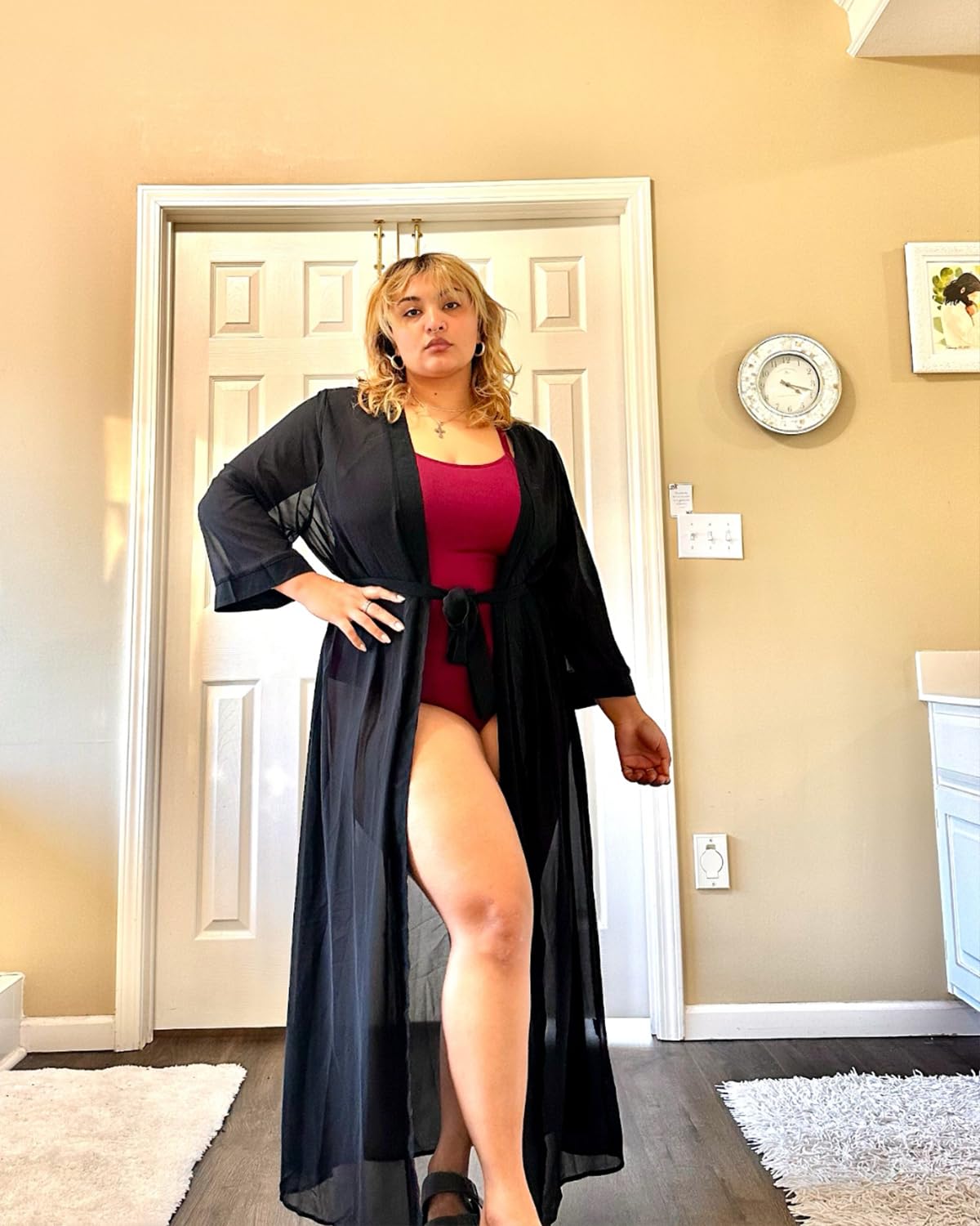 **Plus Size Swimsuit Cover Up for Women - Long Kimono Cardigan Beach Cover Up with Chiffon Fabric & Tie Front Design | Perfect for Pool, Beach, and Vacation Outfits**