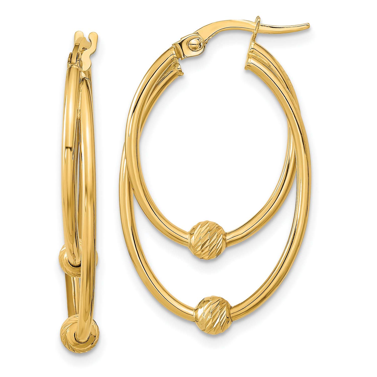 14K Yellow Gold Polished Hoop Earrings 32.9x19.9mm - Elegant Dangle Earrings for Women, Perfect for Parties, Weddings & Everyday Wear