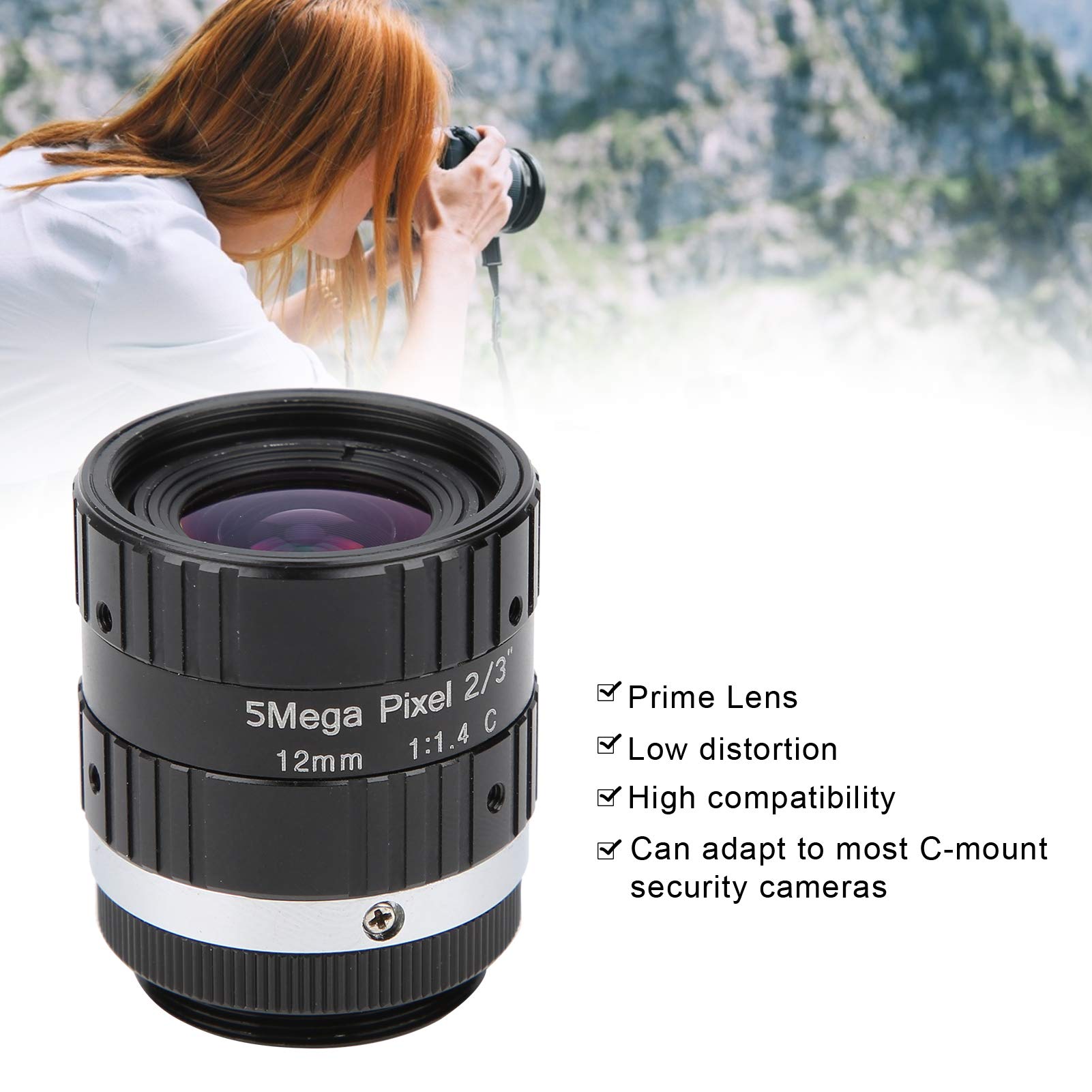 5MP HD 12mm Prime Lens & Industrial Camera Lens - Aluminum Alloy Video Surveillance Accessories for Digital Security Cameras - Perfect for Home, Office and Outdoor Monitoring Systems