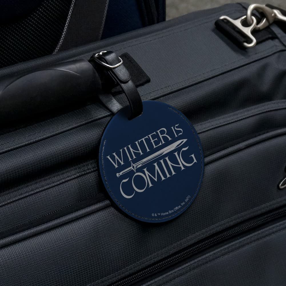 Game of Thrones Winter is Coming Round Leather Luggage Tag - Carry-On ID Tag for Suitcases, Backpacks & Travel Bags - Perfect for GOT Fans & Travel Enthusiasts