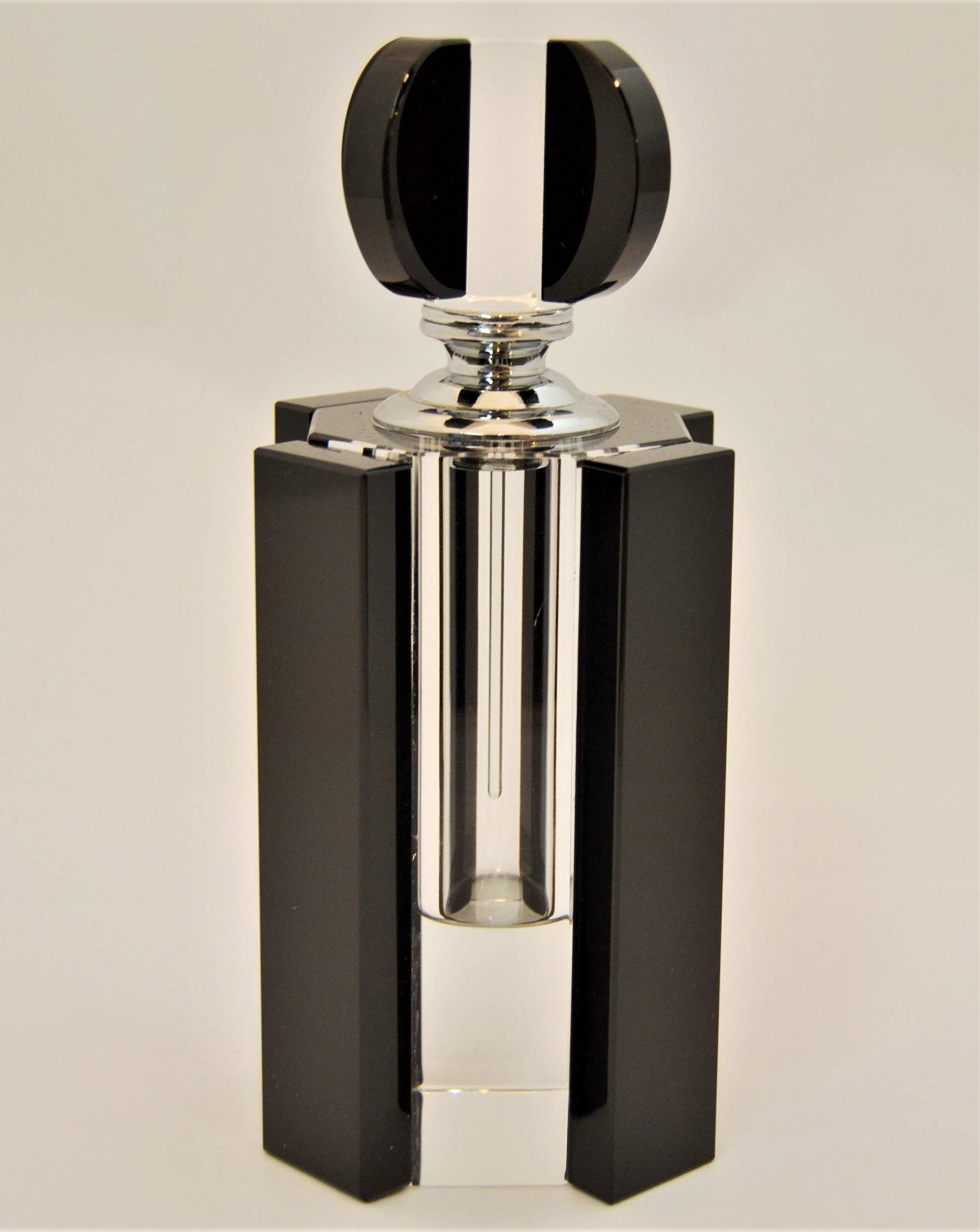Art Deco Style Cut Crystal Perfume Bottle - Elegant Black Glass Fragrance Dispenser for Home Decor, Vanity Table & Luxury Gift Giving