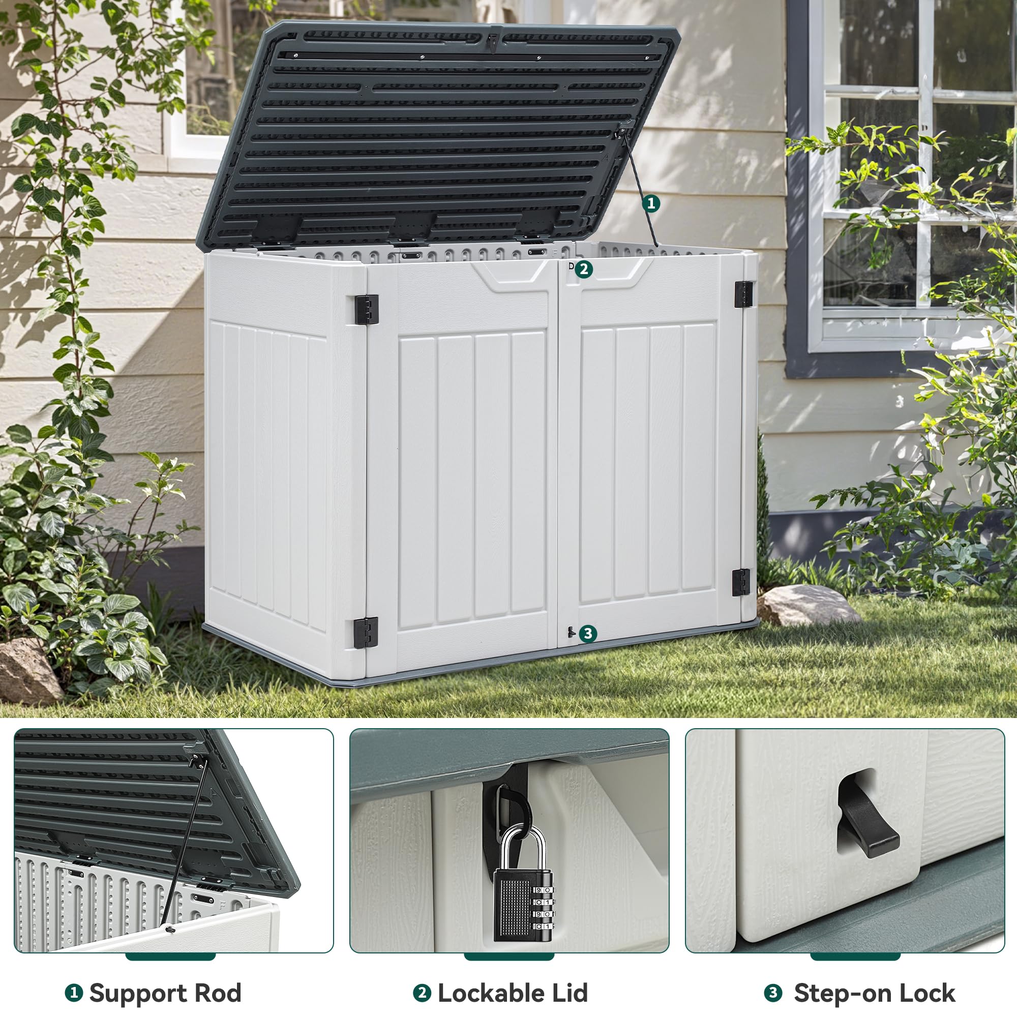 YITAHOME 47 cu ft Large Outdoor Horizontal Storage Shed - Waterproof Resin Tool Shed with Lockable Doors for Garden Tools, Lawn Mower, Trash Cans - 4.5x2.8x3.9 ft Light Gray - Perfect for Backyard, Garage & Patio Organization