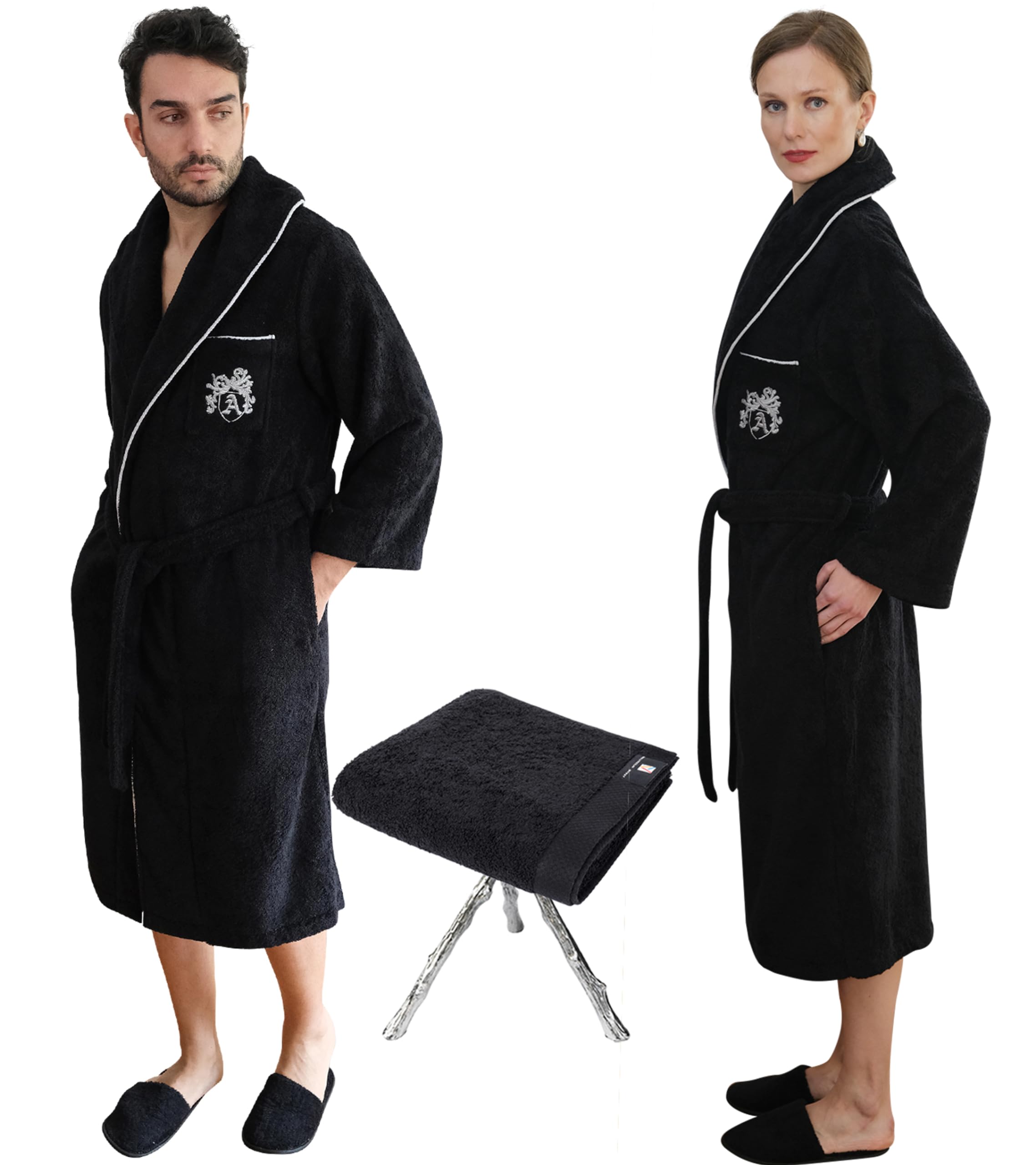 Premium Luxury Loungewear Set - Soft Egyptian Cotton Terry Robe, Slippers & Hand Towel | European Crafted Spa & Home Relaxation Essentials