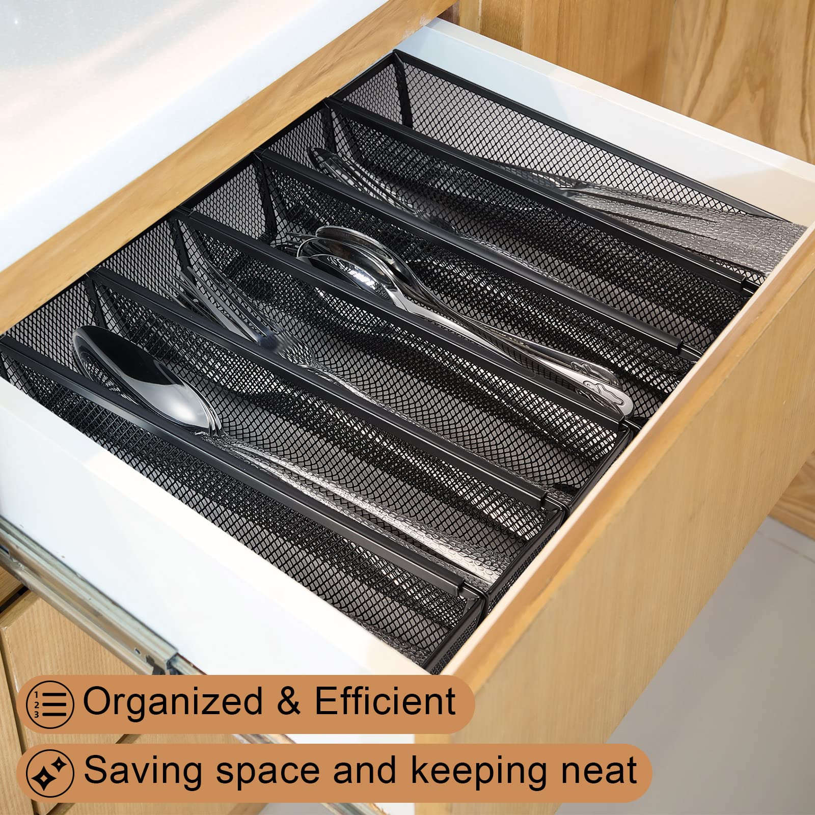 Chumia 10-Piece Silverware Drawer Organizer Set - Mesh Kitchen Utensil Tray with Interlocking Arms for Forks, Spoons, Knives & Makeup - 9 x 3 x 2 Inches - Perfect for Kitchen Drawer & Bathroom Storage Organization