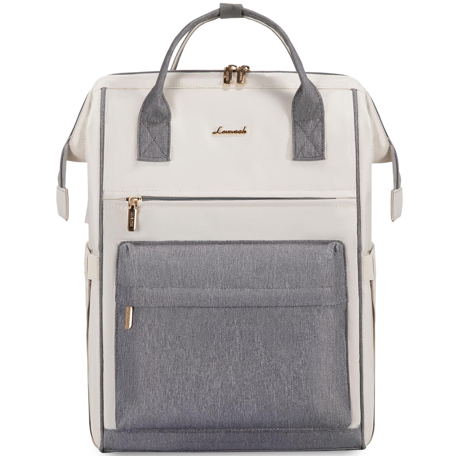 LOVEVOOK Waterproof Laptop Backpack for Women - 17.3 Inch Work Computer Bag with USB Charging Port, Durable Business Travel Backpack for Teachers, Nurses & Professionals (Off White-Grey) - Perfect for Office Commute, College & Daily Use