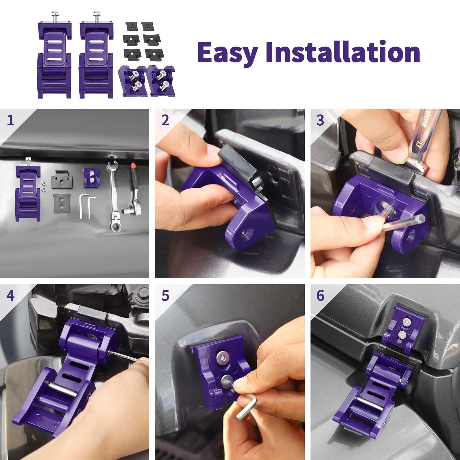 Stainless Steel Hood Latch Kit for 2007-2018 Jeep Wrangler JK/JKU & 2018-2025 JL/JLU/Gladiator JT - Purple Exterior Accessories for Off-Road Protection & Style Upgrade