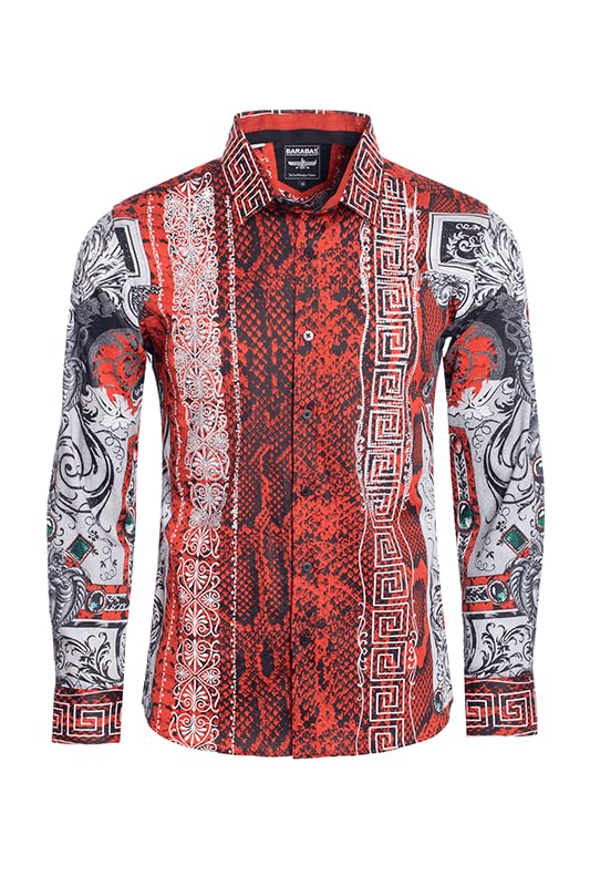 Barabas Men's Rhinestone Greek Snake Pattern Shirt SPR962 - Stylish Party & Nightclub Wear for Men