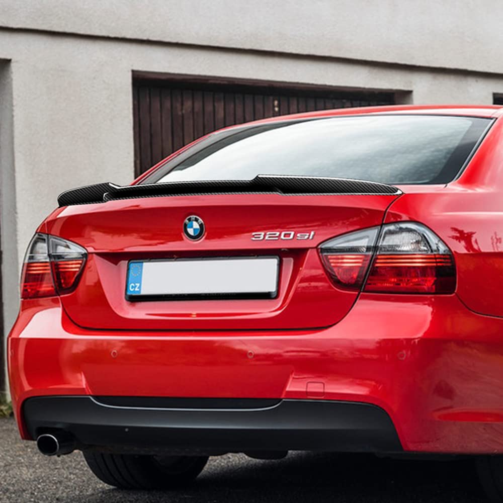 Q1-Tech Full Carbon Fiber V-Style Lift Gate Trunk Spoiler Wing for 2006-2011 BMW E90 3-Series (323i 325i 328i 330i 335i M3 Sedan) - Rear Trunk Lip Spoiler - Enhances Aerodynamics & Sporty Look - Perfect for Car Enthusiasts & Racing Events