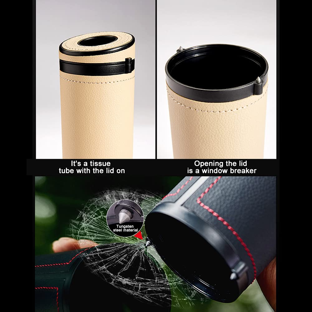 PU Leather Cylinder Tissue Box Holder - Portable Napkin Dispenser for Car Cup Holder, Office & Home - Black | Compact Facial Tissue Case for Desks, Cars & Travel