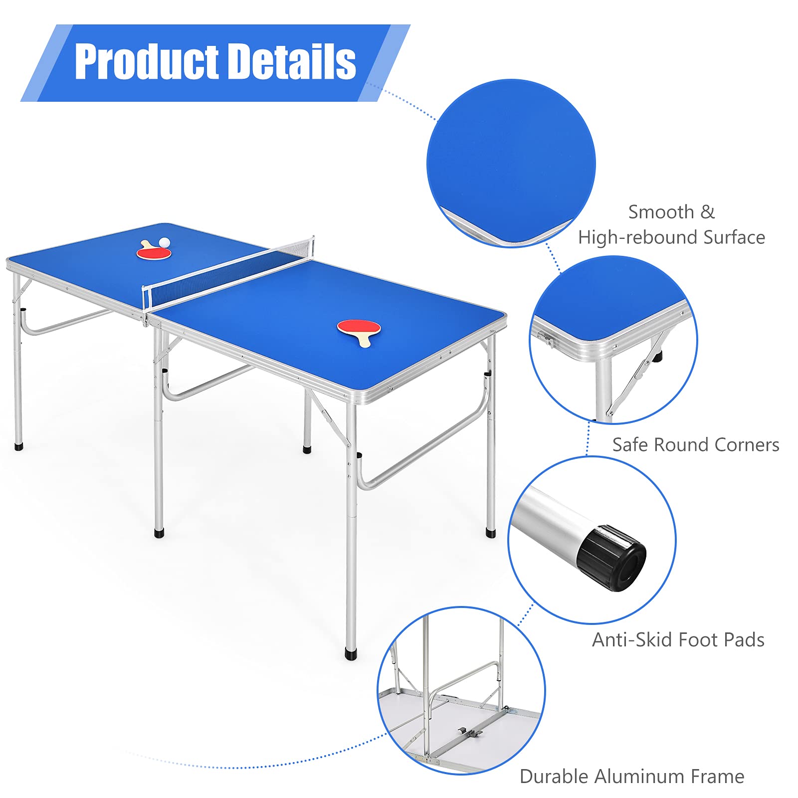 Goplus Foldable Ping Pong Table - 100% Preassembled Indoor/Outdoor Table Tennis Set with Net, 2 Paddles & Balls | Portable for Backyard, Game Room, Office & Patio Fun