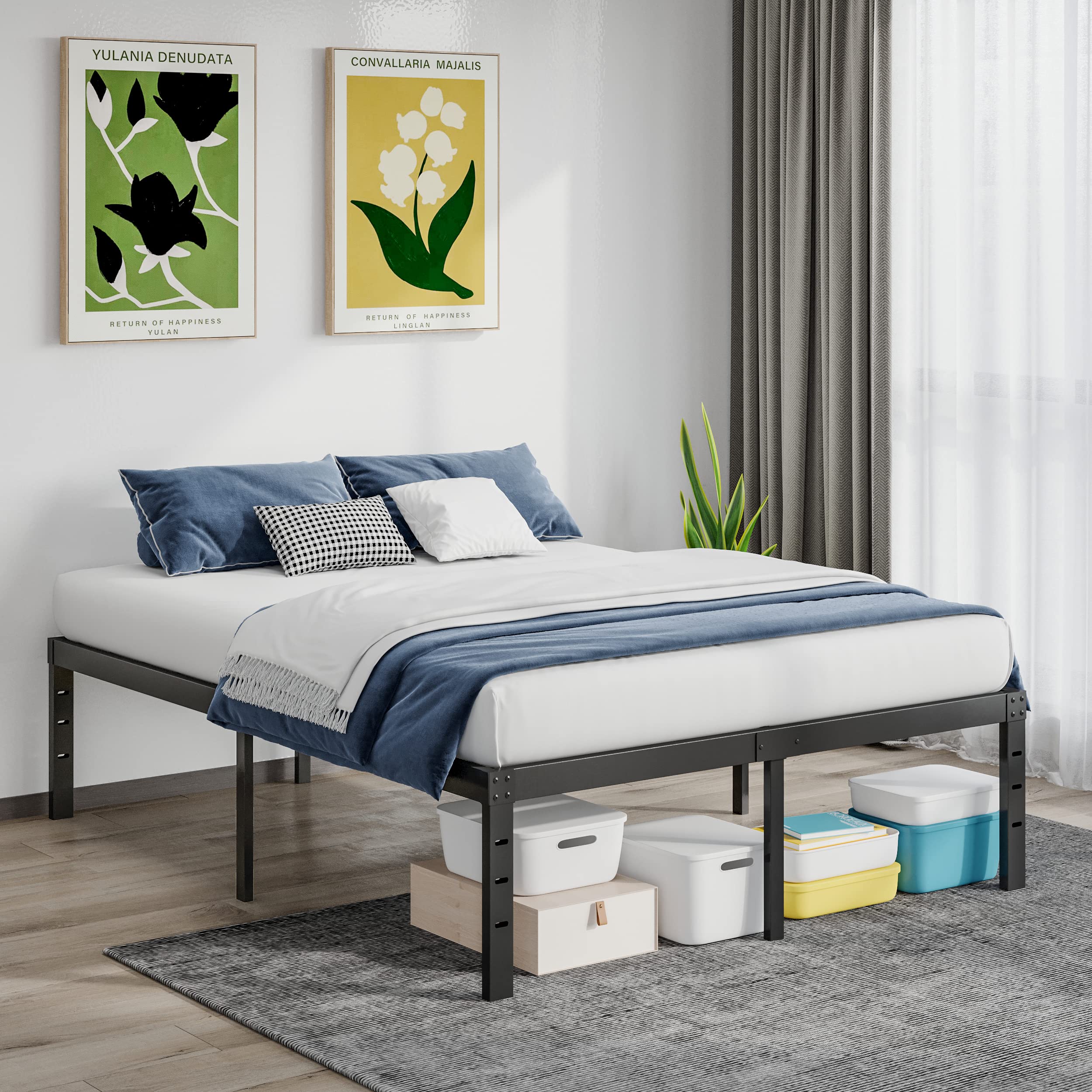 COMASACH 18 Inch Tall Metal California King Bed Frame with Heavy Duty Dural Steel Slats - Reinforced Platform Bed with Maximum Storage Space, Noise Free Design - Perfect for Master Bedrooms, Guest Rooms & Small Spaces