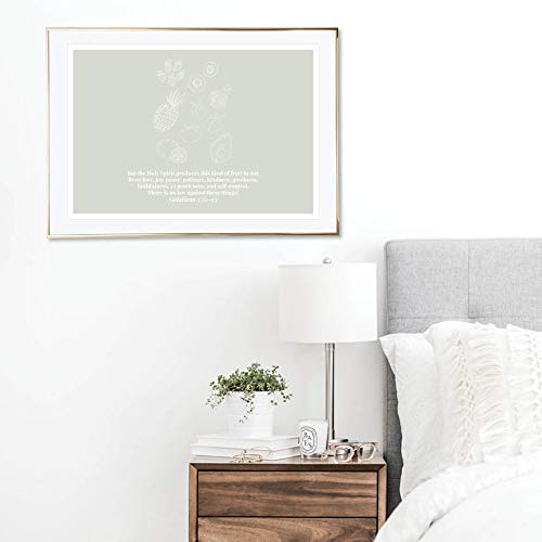 Galatians 5:22-23 Fruit of the Spirit Christian Wall Art - Green Line Art Sketch Print, Unframed Bible Verse Decor for Home, Office & Church