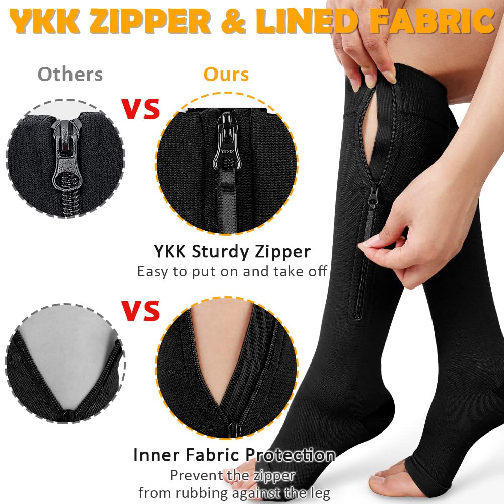 CASMON 15-20mmHg Zipper Compression Socks for Women & Men - Knee High Medical Support Stockings for Varicose Veins, Post-Surgery Recovery, Swelling Relief - Ideal for Nurses, Pregnancy & Daily Comfort (1 Pair) - Perfect for Work, Travel & Active Lifestyle