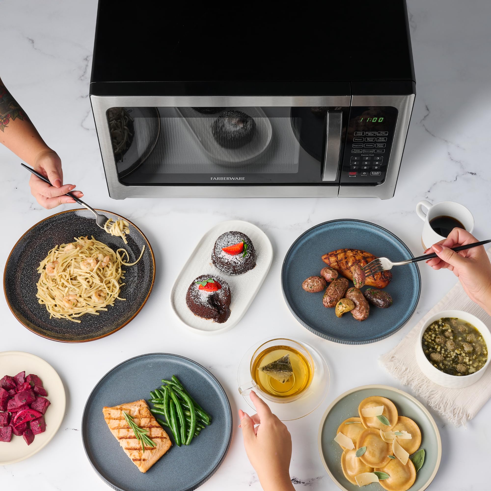 Farberware 1.2 Cu. Ft 1000W Countertop Microwave Oven with LED Lighting, Child Safety Lock & Easy-Clean Gray Interior - Stainless Steel - Perfect for Small Kitchens, Dorms & Office Break Rooms