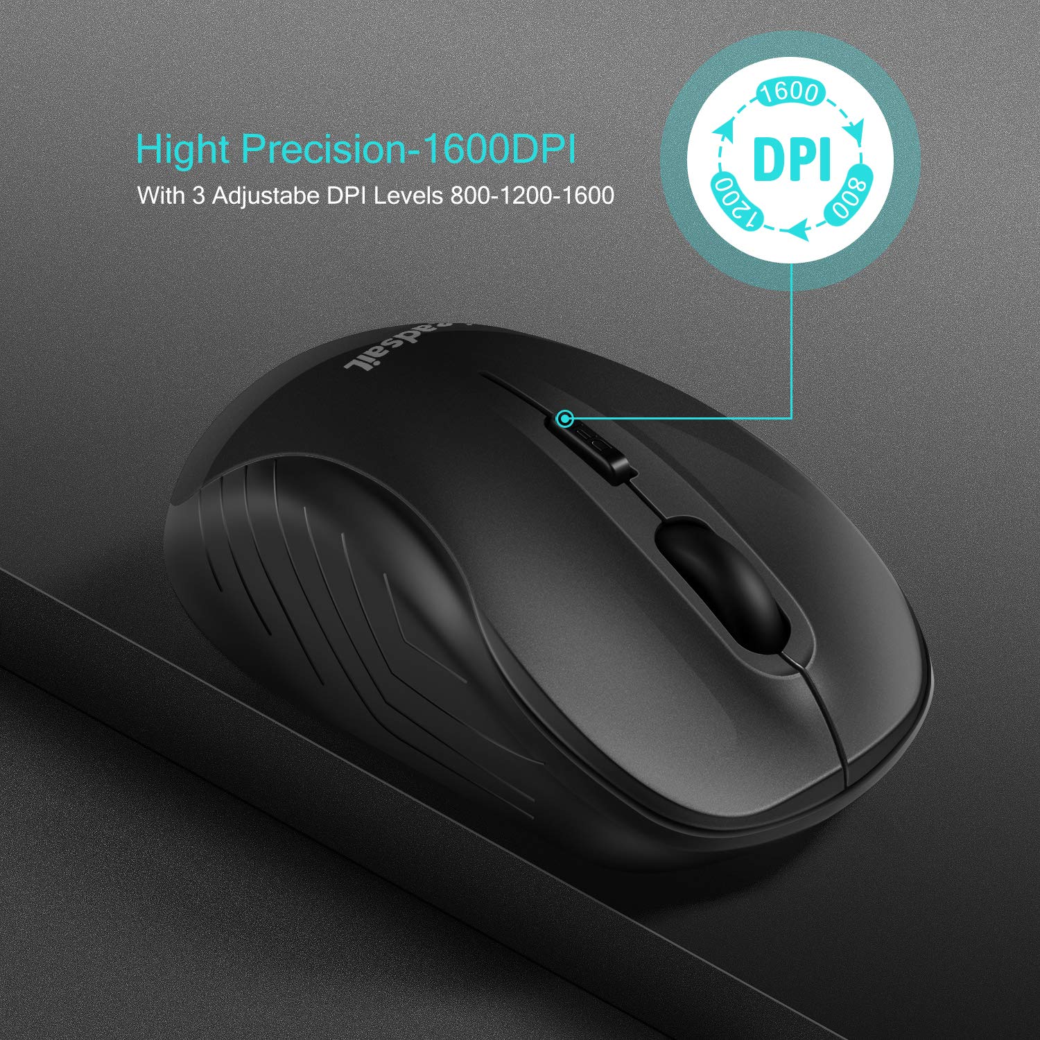 LeadsaiL 2.4G Wireless Ergonomic Mouse with USB Receiver - 3 Adjustable DPI, Silent Click for PC, Laptop, MacBook (Black) | Perfect for Office Work, Gaming & Travel Use
