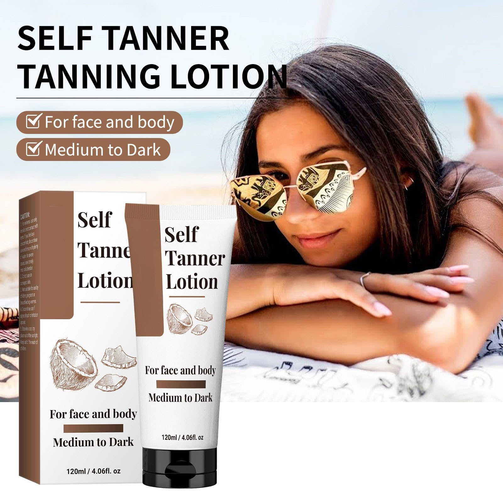 Organic Self Tanner Lotion for Face & Body - Natural Sunless Tanning with Aloe Vera & Shea Butter, Streak-Free Medium to Dark Gradual Bronzer, Hydrating Tanning Lotion for Sensitive Skin (3 Pack) | Perfect for Summer Glow, Beach Vacation & Daily Moisturizing