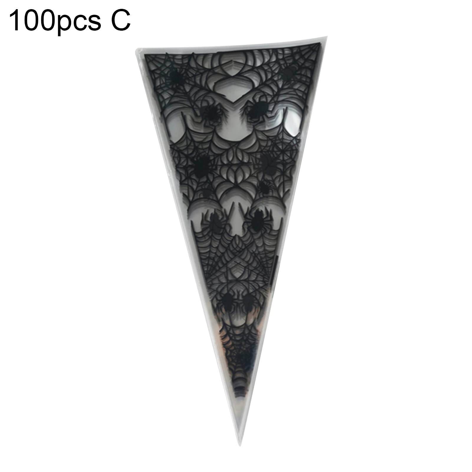 100 Pcs Halloween Cone Bags - Triangle Pumpkin Bat Spider Cellophane Treat Bags for Halloween Christmas Party Favors, Snacks, Chocolates, Candy, Popcorn & Cookies - 15X7 Inch Spider Design - Perfect for Trick-or-Treat, Classroom Treats & Holiday Gift Wrapping