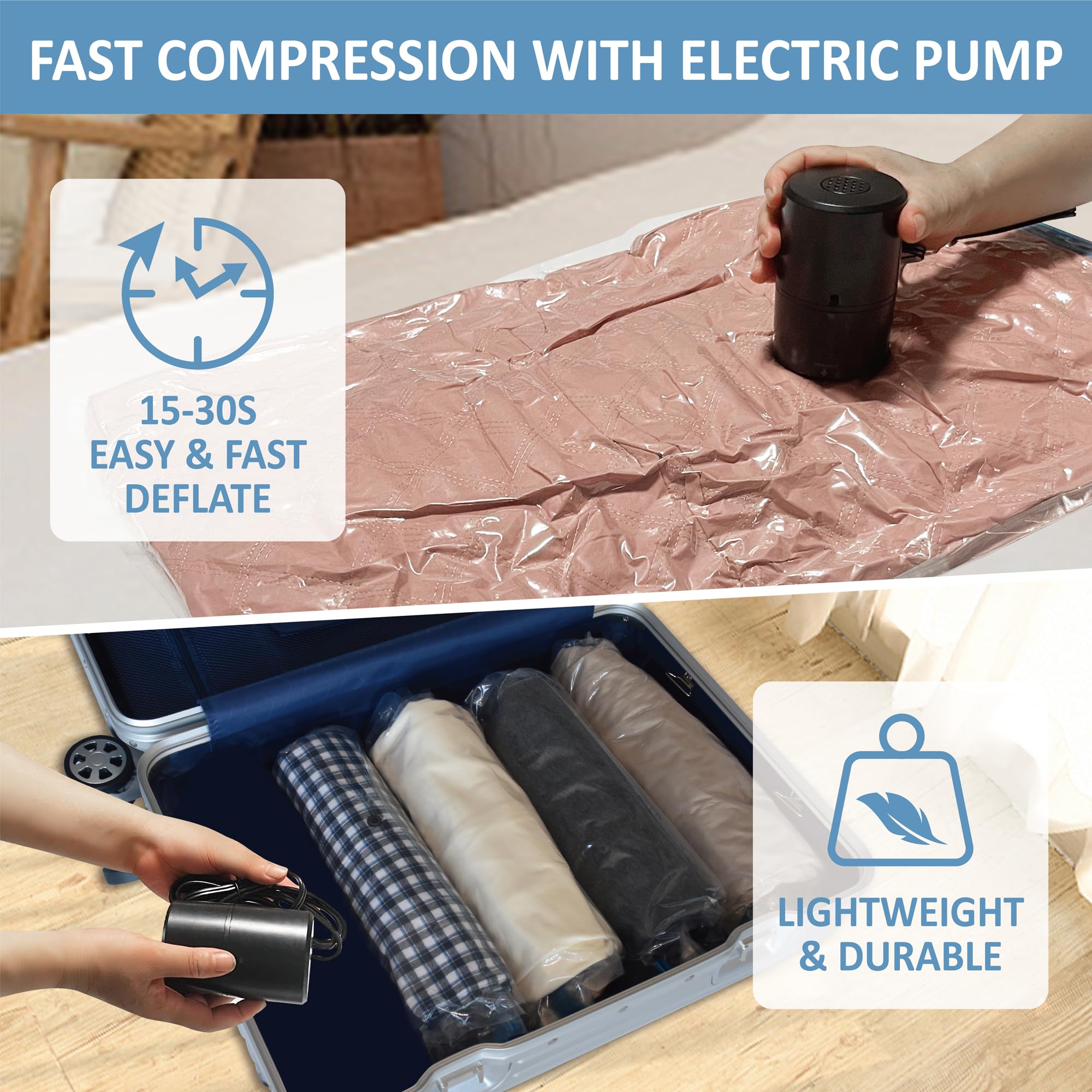 24 Pack Vacuum Storage Bags with Electric Pump - Jumbo/Large/Medium/Small Space Saver Bags for Clothes, Comforters, Pillows, Blankets | Perfect for Seasonal Storage, Travel & Home Organization