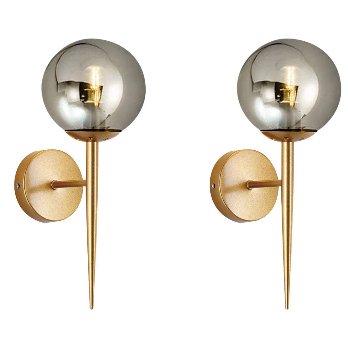 Vintage Mid Century Modern Glass Wall Sconce - Gold Metal Vanity Light with Smoke Gray Glass Shade - Elegant Wall Lighting Fixture for Living Room, Dining Room, Hallway, Bedroom & Entryway Decor
