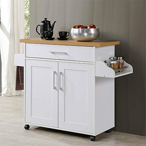 Mobile Kitchen Island Cart with Spice Rack & Towel Holder - Wood Top Rolling Kitchen Cart with Storage Drawers for Home, Hotel & Dining Room - Perfect for Small Spaces, Food Prep & Extra Counter Space