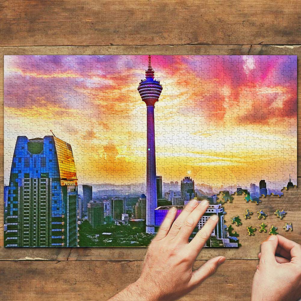 1000-Piece Malaysia Kuala Lumpur Menara Tower Wooden Jigsaw Puzzle - Travel Souvenir & Home Decor for Adults & Kids, Perfect for Family Game Night & Educational Activities