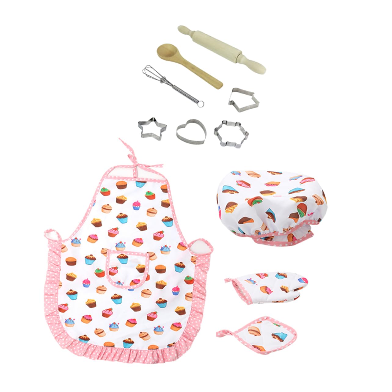 Kids Chef Costume Set - Professional Pretend Play Cooking Toy with Metal Cookie Cutter, Bamboo Apron & Chef Hat - Perfect for Kitchen Role Play, Baking Activities & Dress-Up Fun for Girls & Boys