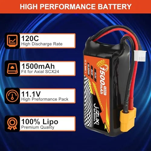 2Pcs 11.1V 1500mAh 3S 120C Lipo Battery Rechargeable Lithium Polymer Battery with XH & XT60 Connector - Compatible with FPV Racing Drones, RC Cars, Boats, Quadcopters, Helicopters & Airplanes - Perfect for High-Speed Racing, Aerial Photography & RC Model Power Supply
