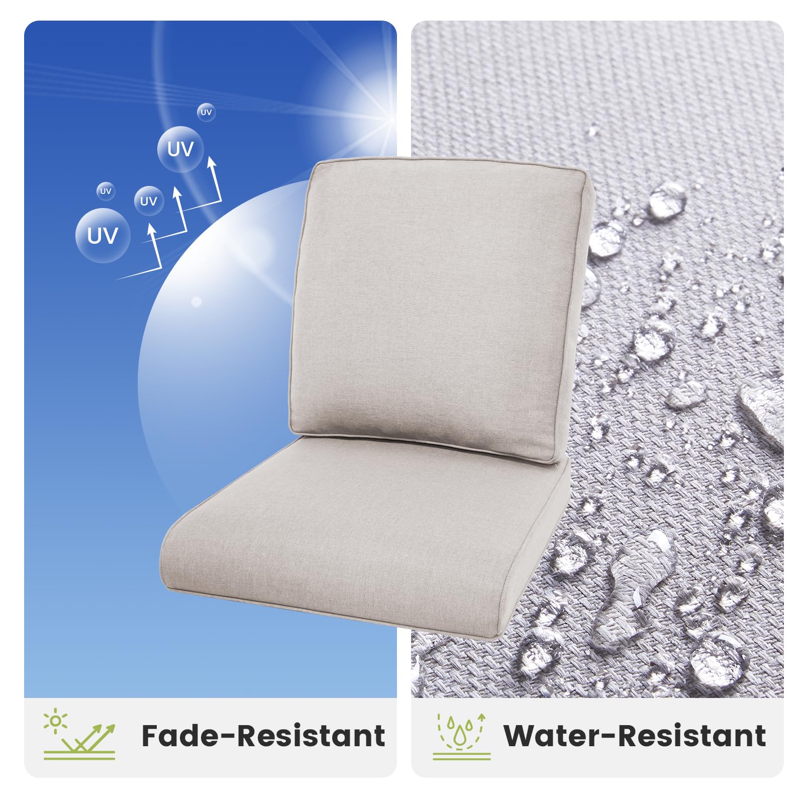 3-Piece Outdoor Chair Cushions Set - Waterproof Durable Thick Replacement Cushions 22x24 with Zipper Cover for Patio, Glider Rocking Chairs, Loveseat & Outdoor Furniture - Beige/Classic - Perfect for Backyard, Garden & Poolside Relaxation