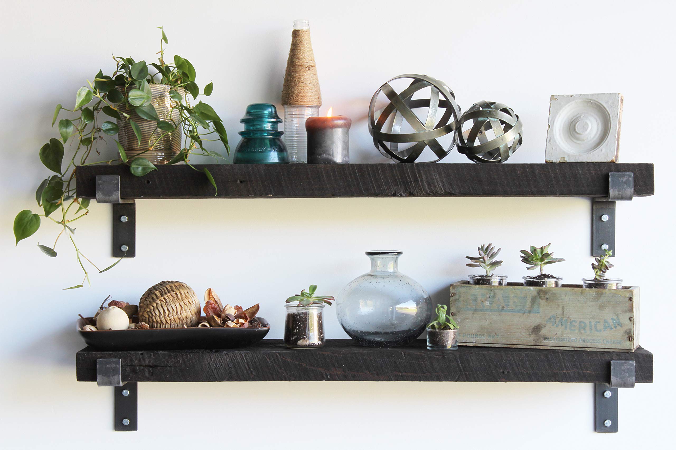 Urban Legacy Accent Shelves - Set of 2 Reclaimed Barn Wood Floating Shelves with Brackets (40