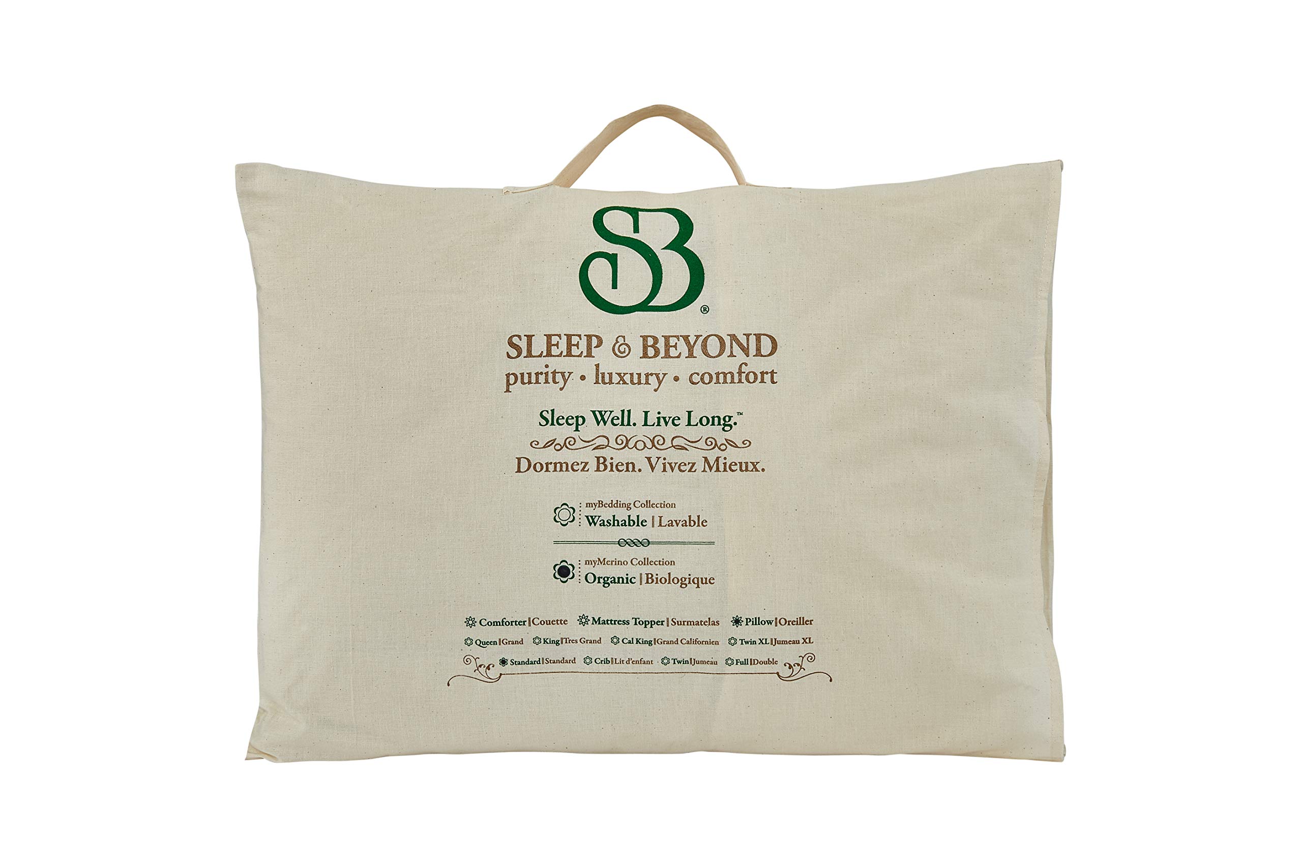 Organic Merino Wool Pillow by Sleep & Beyond - Hypoallergenic, Breathable & Supportive for Side, Back & Stomach Sleepers - Perfect for Allergy Relief & Temperature Regulation