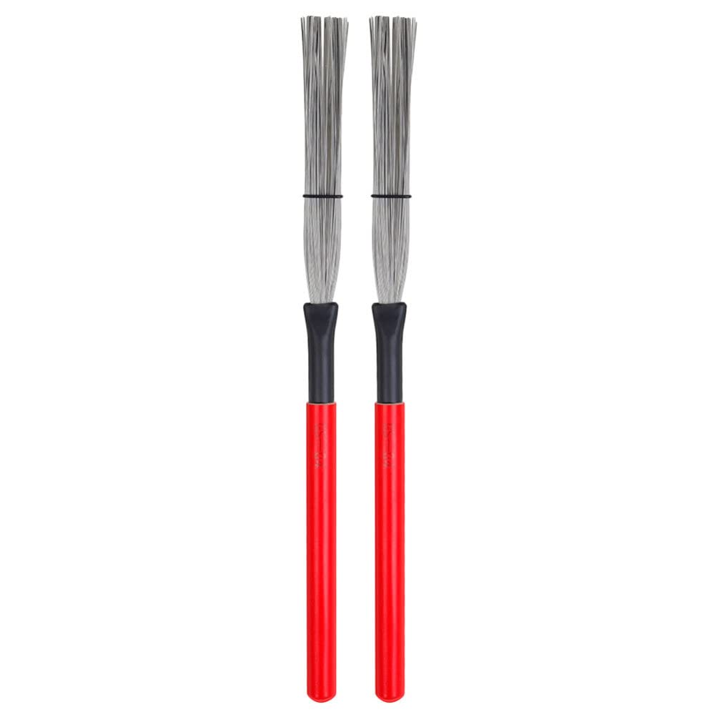 2-Pack Retractable Wire Drum Brushes with Wooden Handle - Professional Cajon & Jazz Drumsticks for Acoustic Drummers - Perfect for Live Performances, Studio Recording & Music Practice (Red)