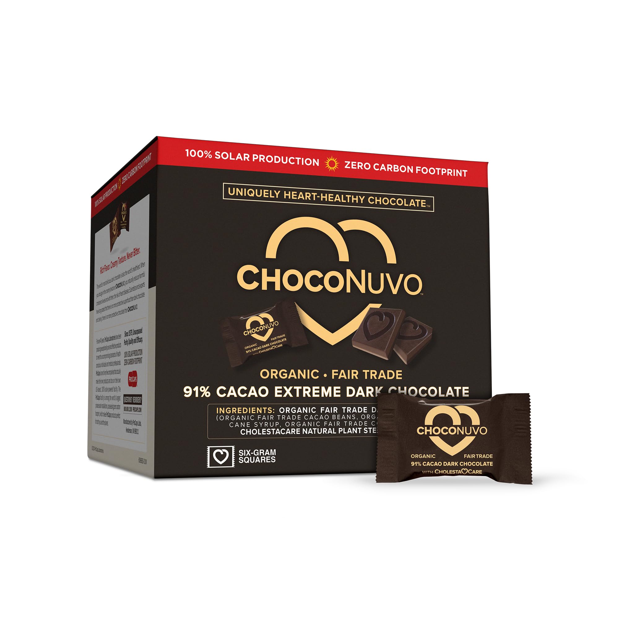ANDREW LESSMAN ChocoNuvo 91% Cacao Extreme Dark Chocolate - 180 Organic Fair Trade Pieces with Plant Sterols for Healthy Cholesterol | Low Calorie (26kcal), Low Fat & Sugar | Perfect for Keto Diet, Healthy Snacking & Gift Giving