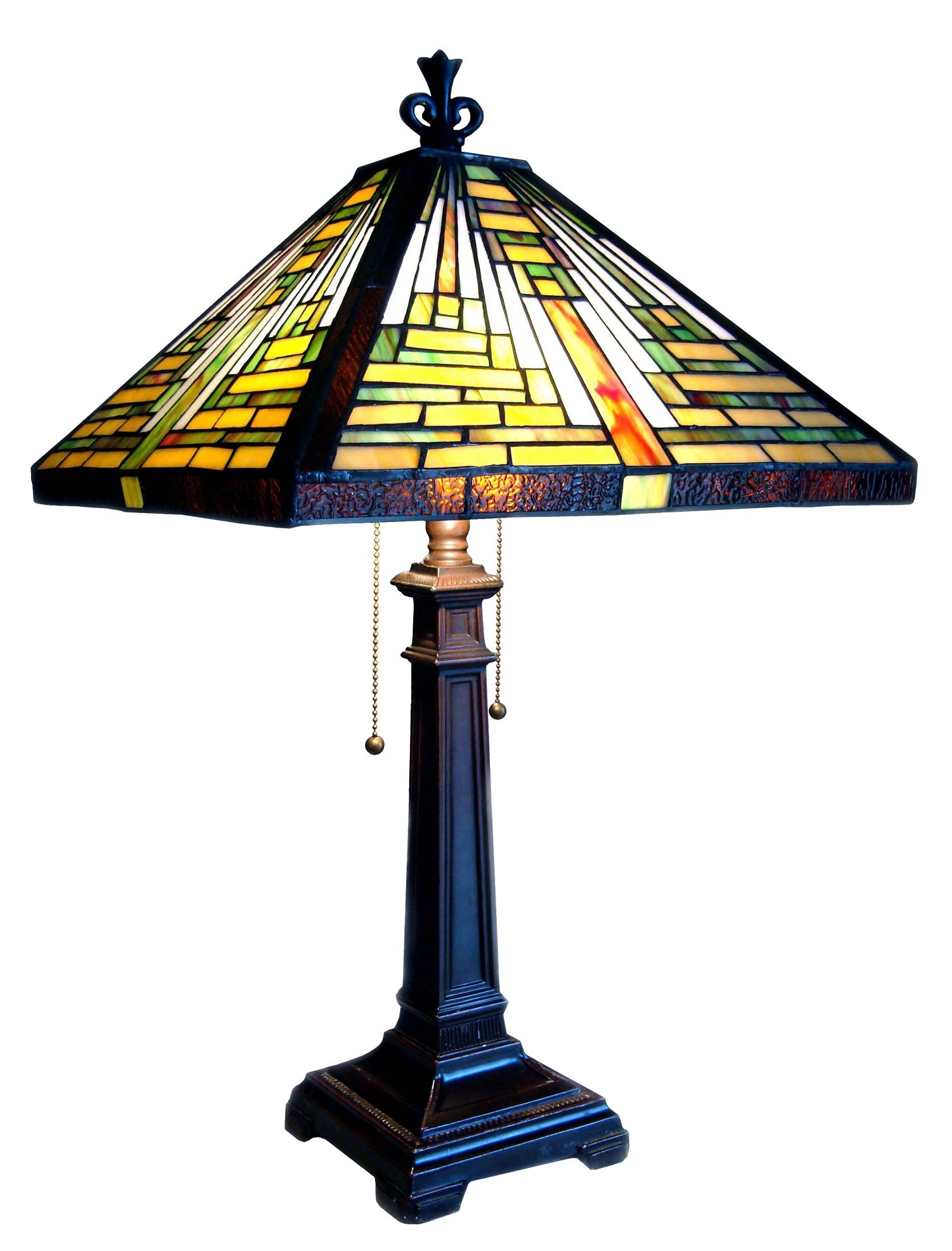 Chloe Tiffany Style Mission Table Lamp - 2-Light Bronze Finish Table Lamp for Living Room, Bedroom, Office - 24 x 14 x 14 Inches - Vintage Stained Glass Desk Lamp for Home Decor & Reading Light