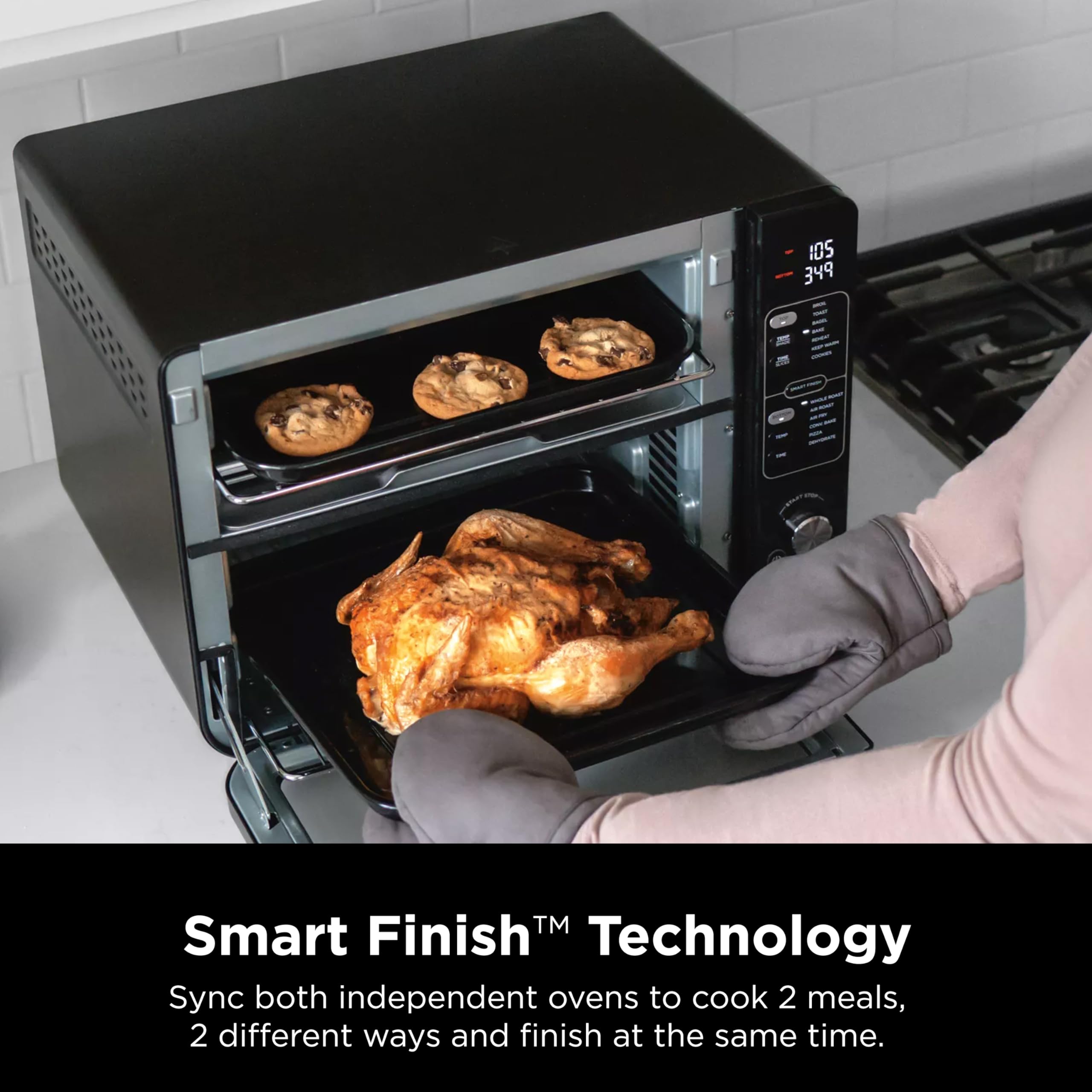 Ninja DCT402BK 13-in-1 Toaster Oven with FlexDoor & Air Fryer - Bake, Roast, Toast, Air Fry, Pizza & More - Smart Finish & FlavorSeal Technology - Perfect for Small Kitchens, Dorms & Quick Family Meals - Black Convection Oven
