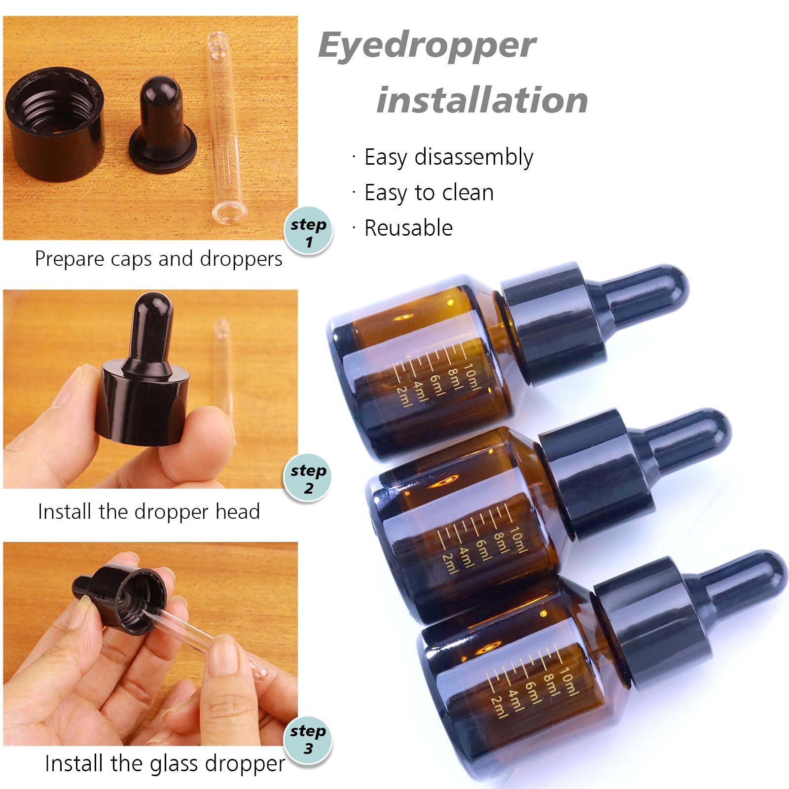 15ml Amber Glass Dropper Bottles with Measurement - 1/2 oz Essential Oil Jars with Glass Eye Dropper for Aromatherapy, Tinctures, DIY Skincare & Herbal Extracts - Perfect for Home, Travel & Gift Packaging