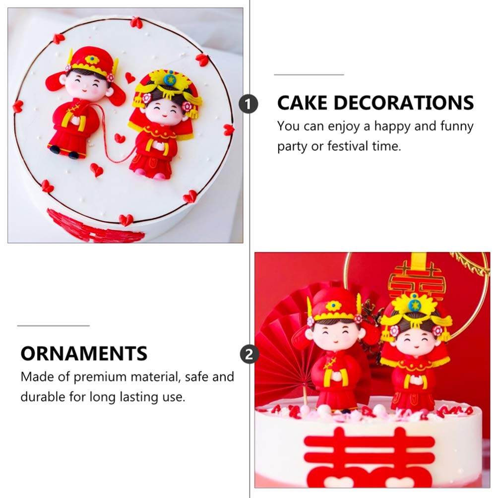 Bestoyard 2pcs Chinese Style Wedding Cake Toppers - Red Bride and Groom Figurines for Wedding Decorations, Anniversary, Engagement Party, and Romantic Couple Home Decor