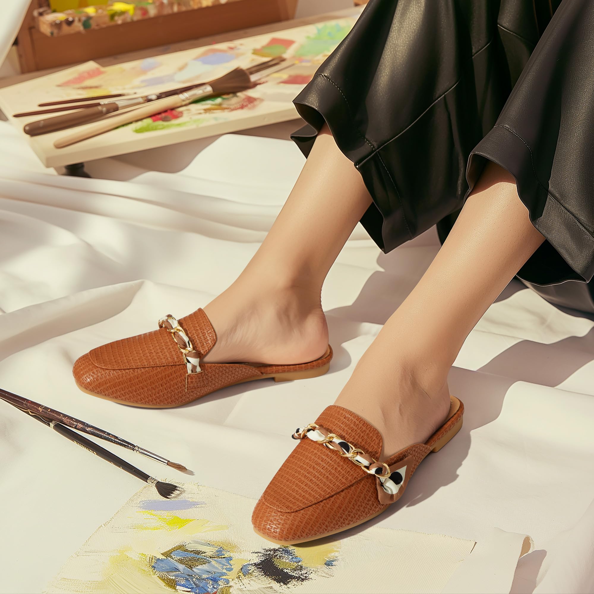 Women's Square Toe Backless Mules - Comfortable Flat Slides for Casual Wear, Office & Summer Outfits | Fashionable Slip-On Shoes for Women