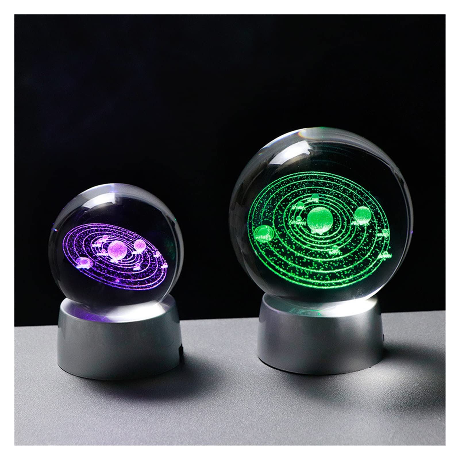 Berrysun 60-80MM Natural Crystal Solar System 3D Engraved LED Light Globe - Miniature Planets Model for Home Decor, Office Desk, Gift & Meditation (Color: with LED Base, Size: 80MM)