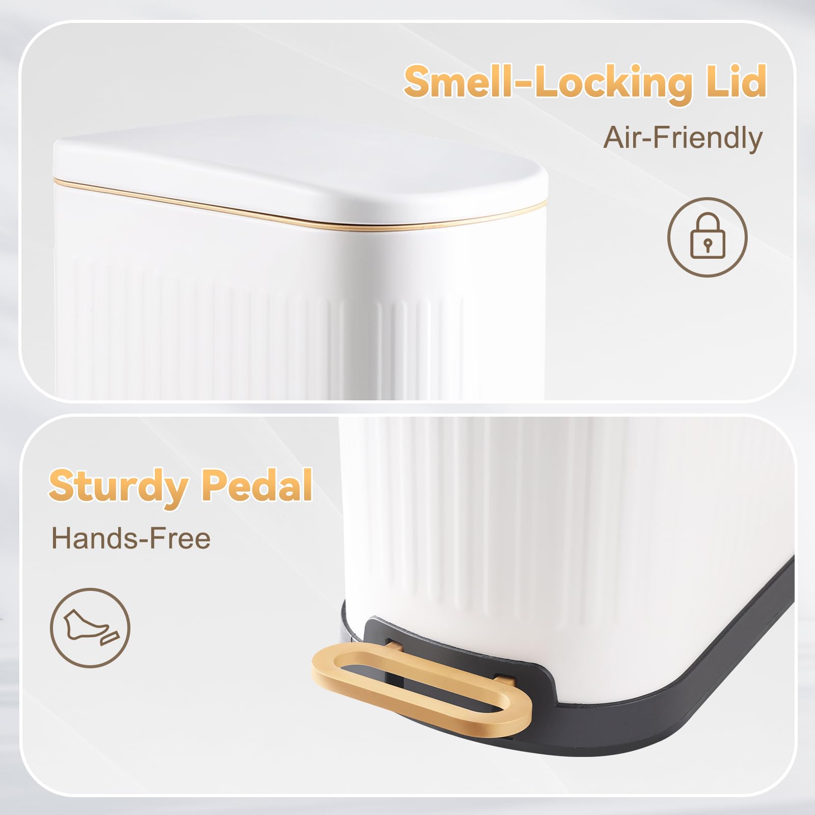 Slim Stainless Steel Bathroom Trash Can with Soft Close Lid - 3.5 Gallon Step Garbage Bin with Removable Inner Bucket - Perfect for Bathroom, Bedroom, Office & Kitchen (Matt White) - Space-Saving Design for Small Bathrooms & Modern Homes