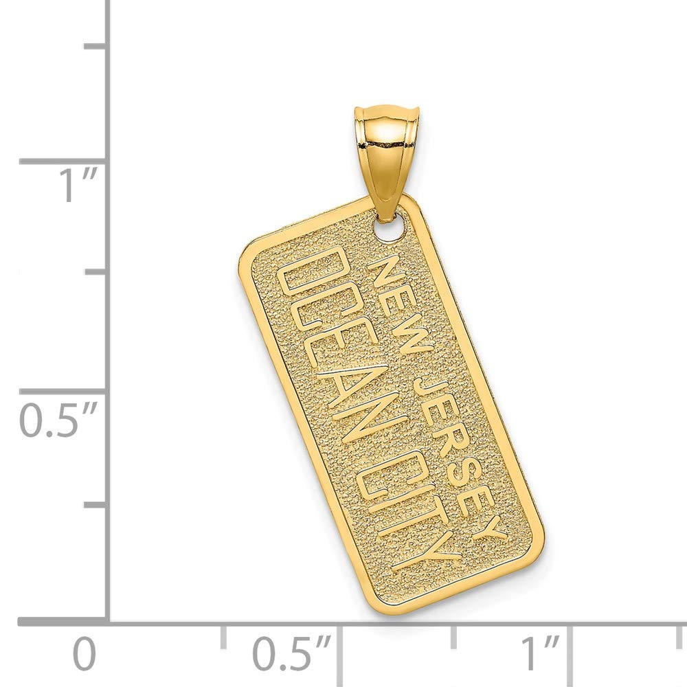 14K Yellow Gold Ocean City NJ License Plate Charm Pendant - Textured Large Size (0.94