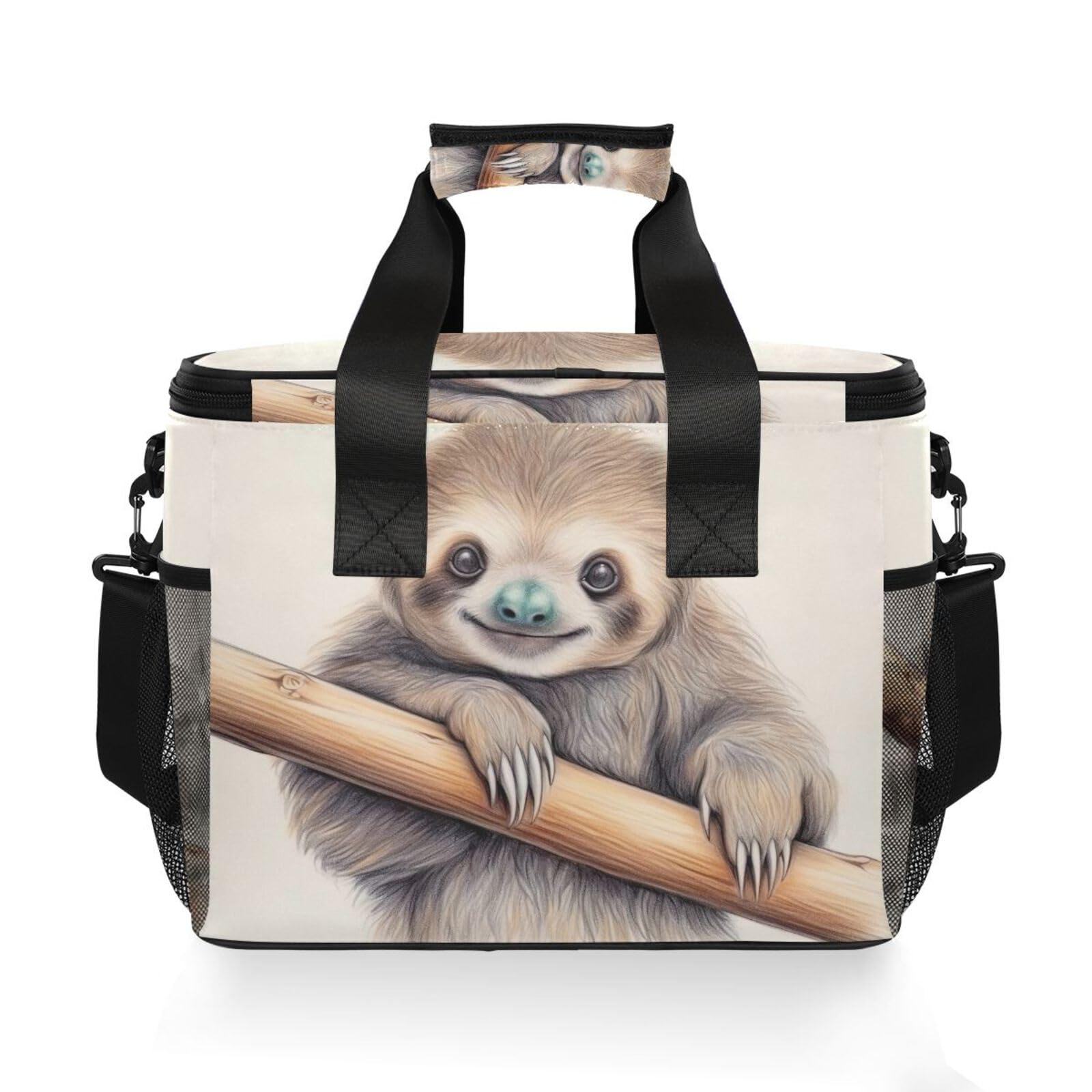 Sloth Insulated Cooler Lunch Bag - Reusable, Leakproof Lunch Box for School, Work, Picnic, Beach, with Detachable Shoulder Strap - Perfect for Outdoor Adventures and Daily Commutes