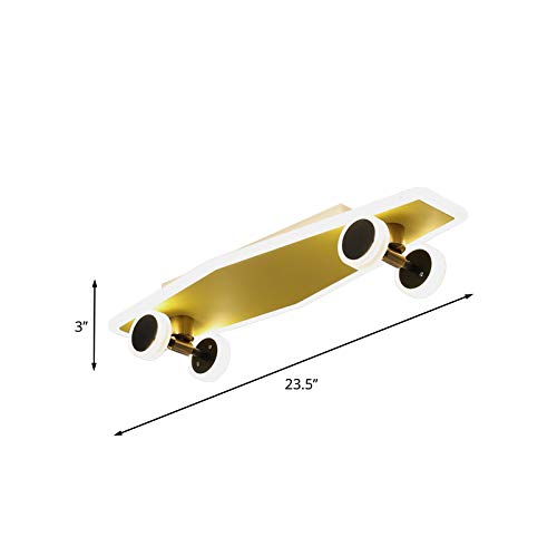 LITFAD Gold Skateboard Ceiling Light Fixture - Modern LED Flush Mount Lighting for Kids Room, Boys Bedroom & Nursery - Durable Iron Construction with Integrated LED - Perfect for Skateboard-Themed Decor & Children's Spaces